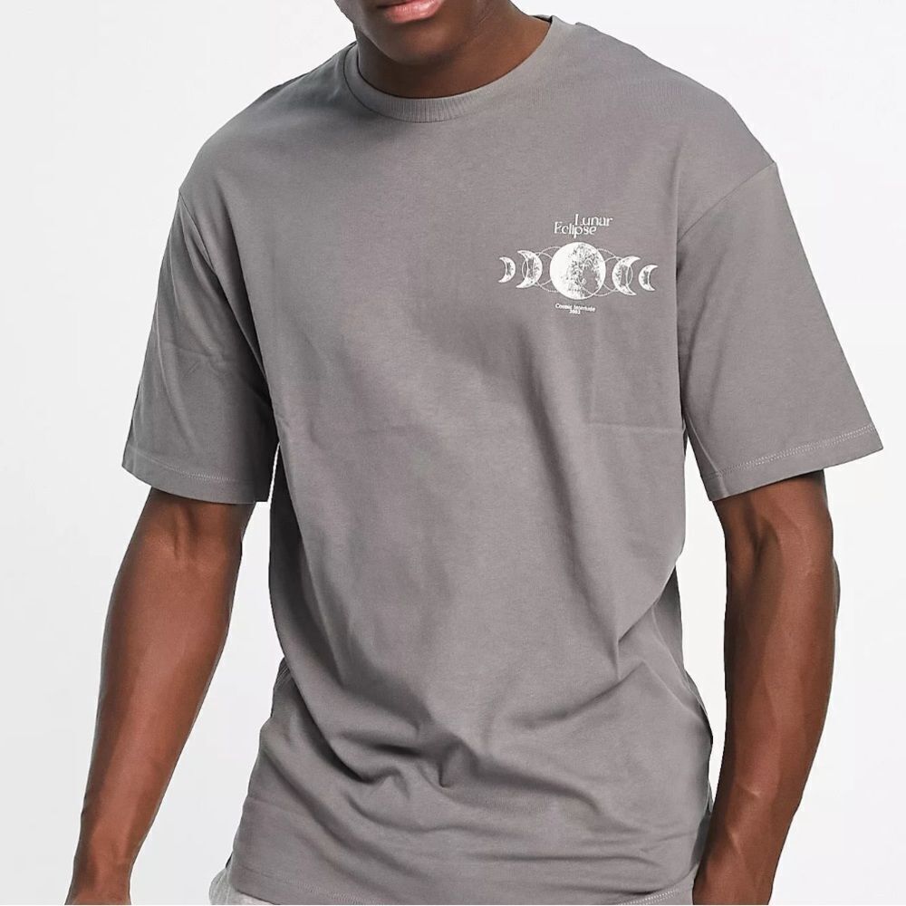 Selected Homme oversized t-shirt with lunar back print in dark gray M NWT IN PKG